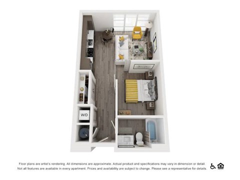 Floor plan for studio, 1 bath, 535 sqft